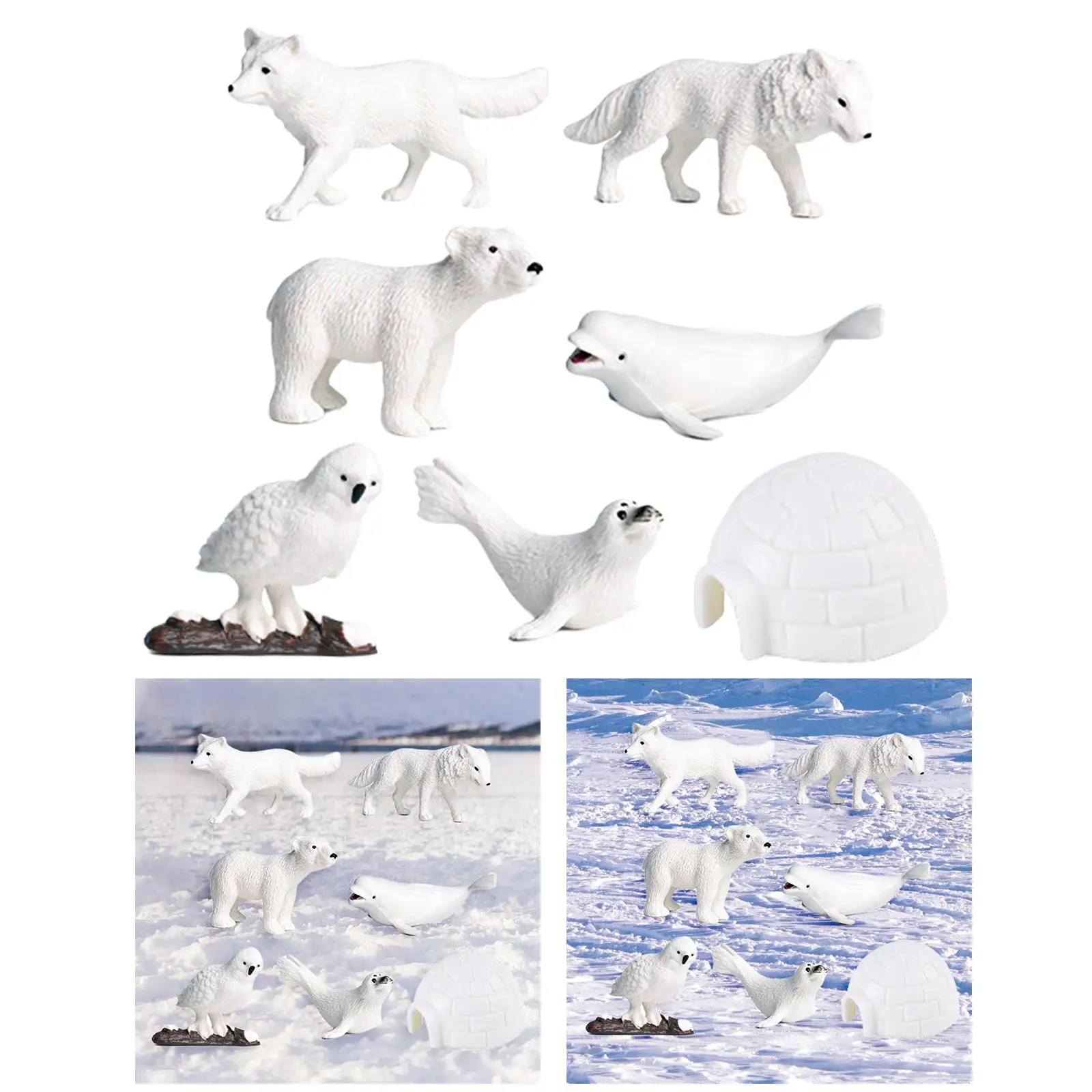 2x Animal Figurines Arctic Animals Toys for Home Decor Toddlers Kids Birthday Gift