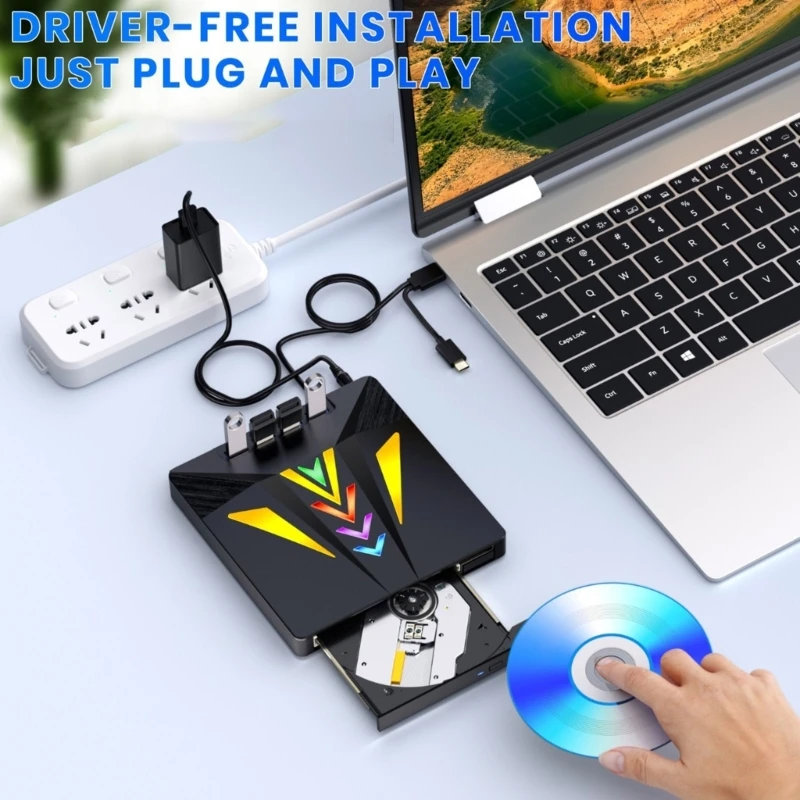Y2GD 6 Port External Disc Drive USB Type C Portable Disc Player Writer Reader Writer