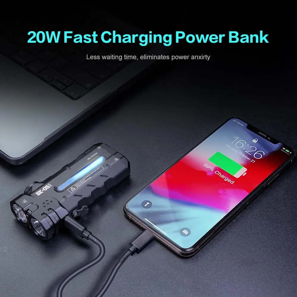 مصباح يدوي LOOP GEAR SK05 2850 LM قابل لإعادة الشحن مع بنك طاقة 6000 مللي أمبير في الساعة، مصباح يدوي EDC مقاوم للماء IP68 #3