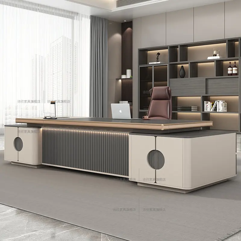 Modern Executive Desk Set Luxury CEO Boss Desk with Side Cabinet Minimalist Manager Workstation for Home & Office High-End