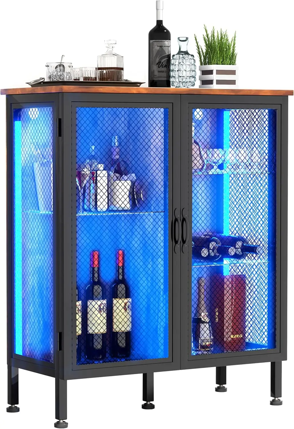 

Bar Cabinet With Storage For Home -With Led Lights And Outlets Coffee Bar Cabinet Hutch Cabinet With Storage Farmhouse Accent