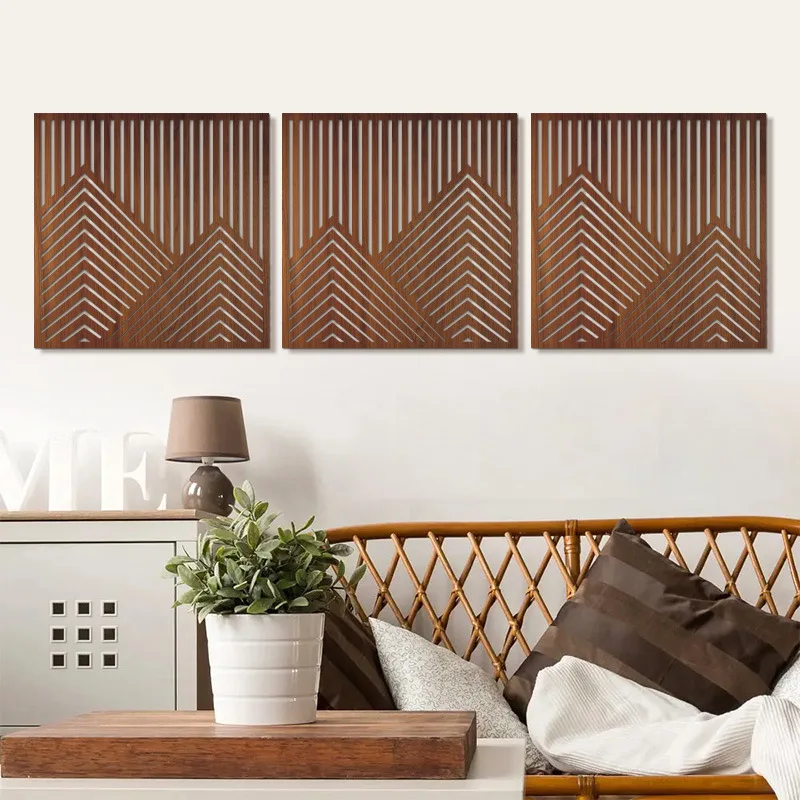 

3шт ​ ​ ​ ​ ​ ​ ​ Элегантный геометрический пейзаж, деревянная настенная живопись, ручная работа, вдохновленный природой, домашний декор с отделкой, гостиная, спальня, офис