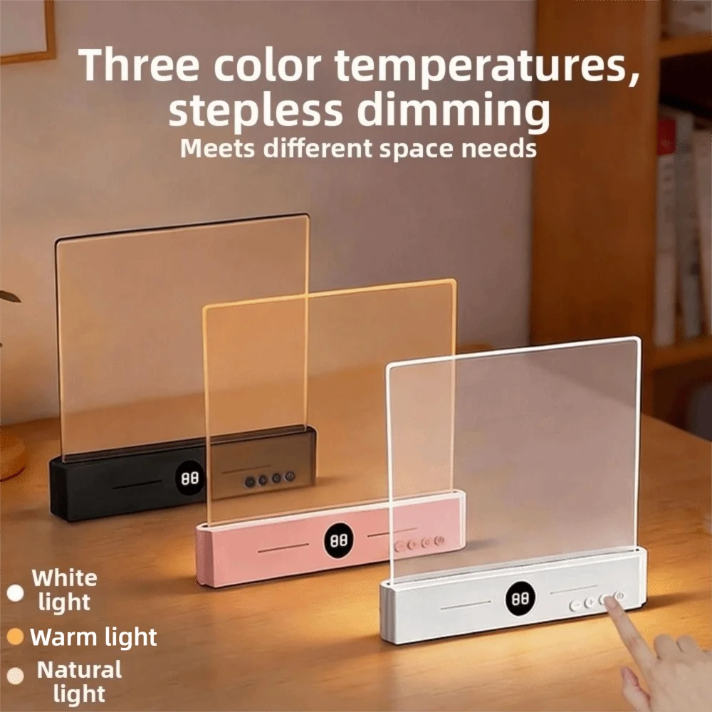 Portable Rechargeable LED Book Light Flat Panel Transparent Flat Reading Light Timer 3 Color Lights Clear Night Light Bedtime