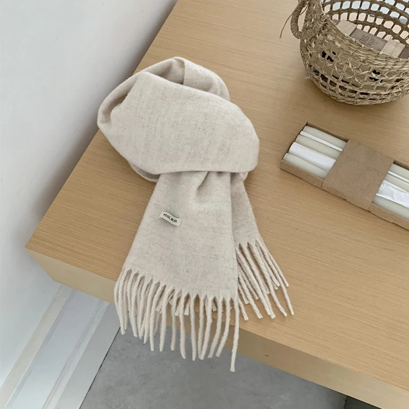 Wool Scarf for Women Men Solid Color Thick Winter Warm Shawl Luxury Plain Pashmina Wrap Windproof Neck Scarves Christmas Gift