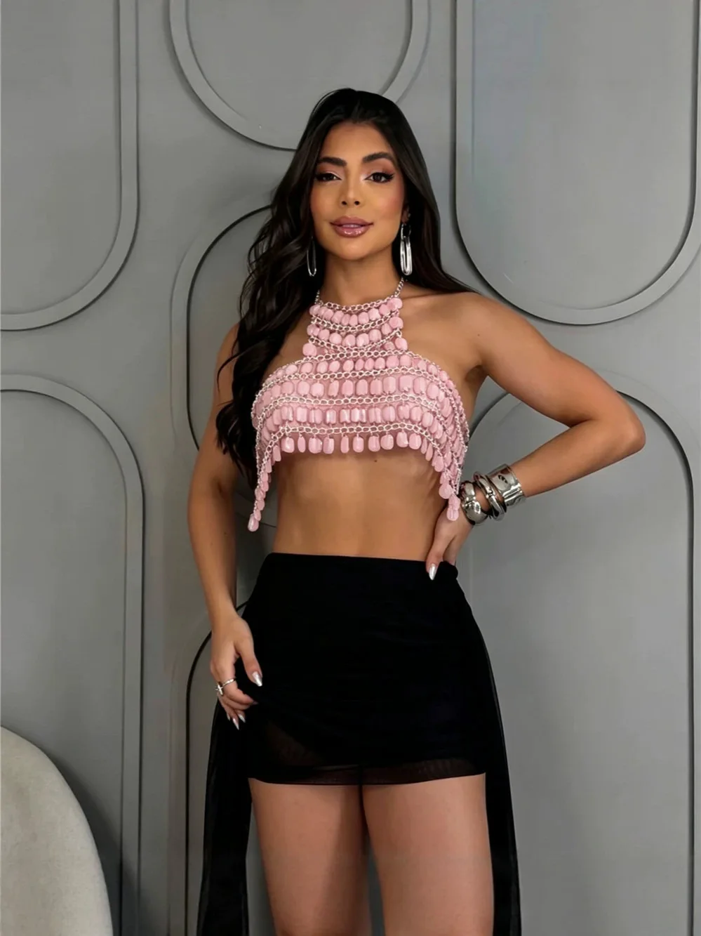 Acrylic Gemstone Diamond Chain Hanging Neck Top Heavy Metal Chain Exposed Navel Chest Chain Electric Syllable Nightclub Straples