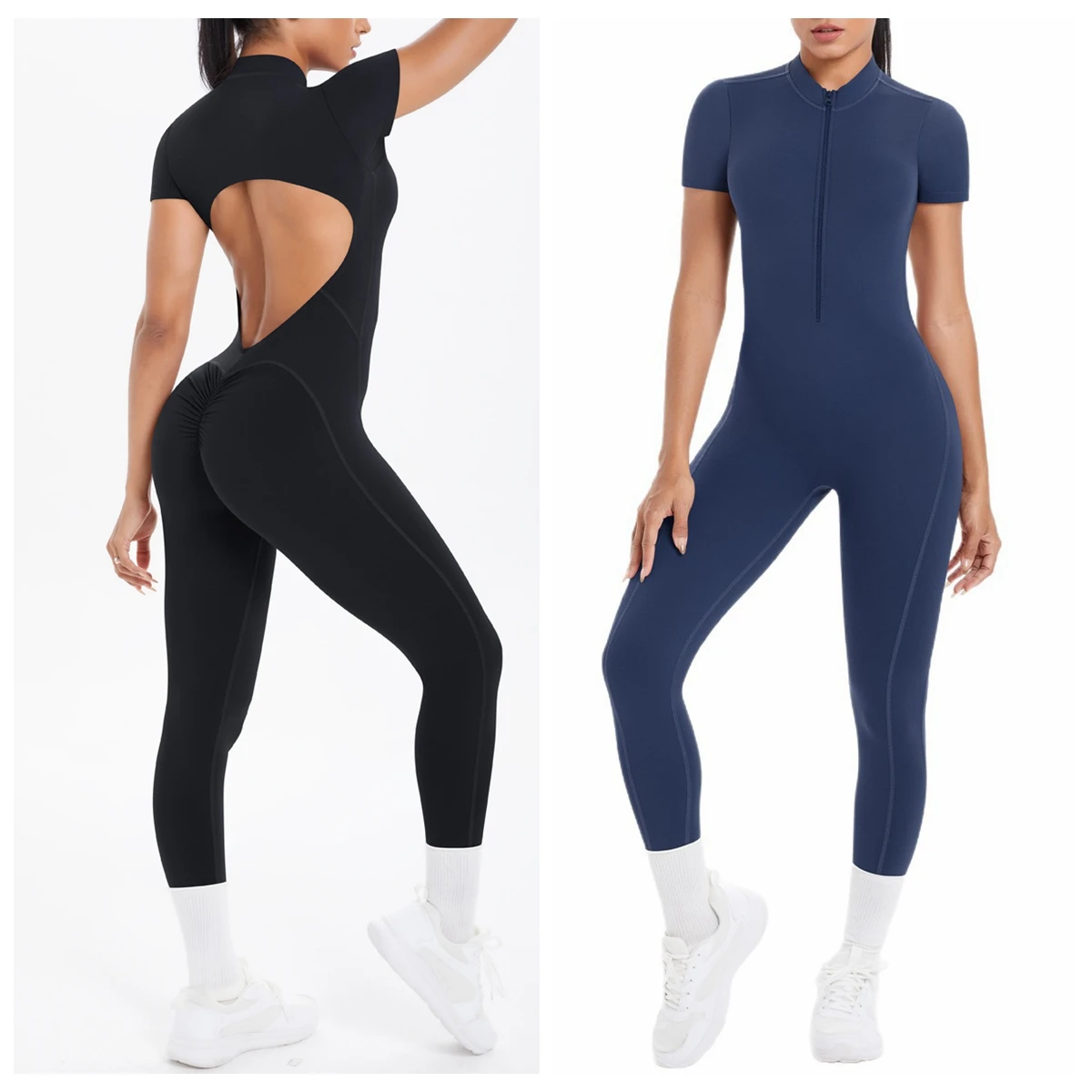 

Женский тренировочный комбинезон с высоким воротником и начесом 2024 — боди с длинными рукавами на молнии спереди со встроенным бюстгальтером и вырезом сзади для тренажерного зала для йоги