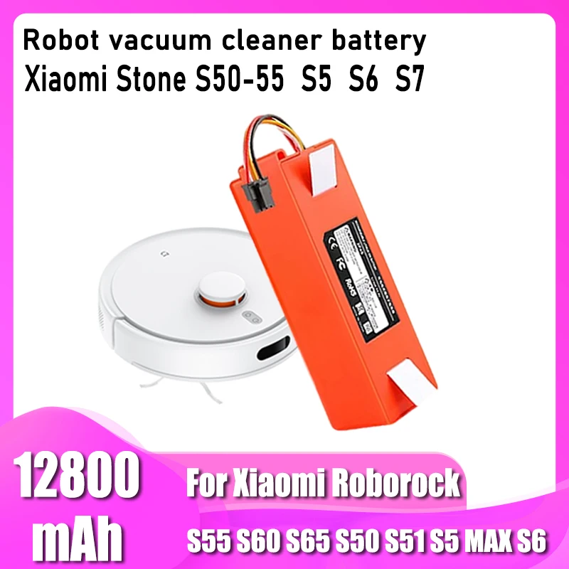 14.4V 5200mAh -12800mAh, for Xiaomi Roborock S55 S60 S65 S50 S51 S5 1S 1ST MAX S6 robot vacuum cleaner battery pack replacement