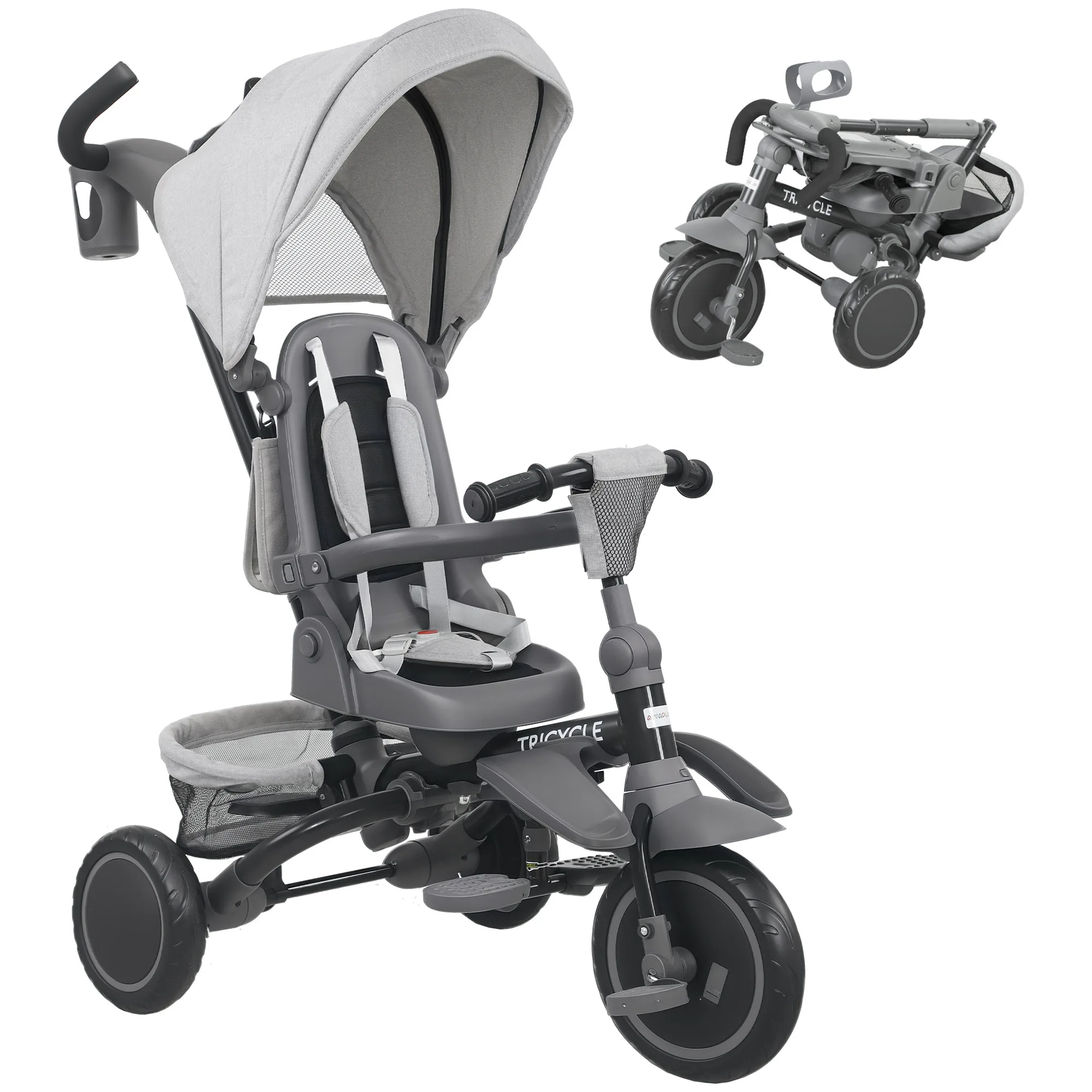 Triciclo Evolutivo Dobrável Aiyaplay 6 em 1 para 1-5 Anos com Assento Rotativo