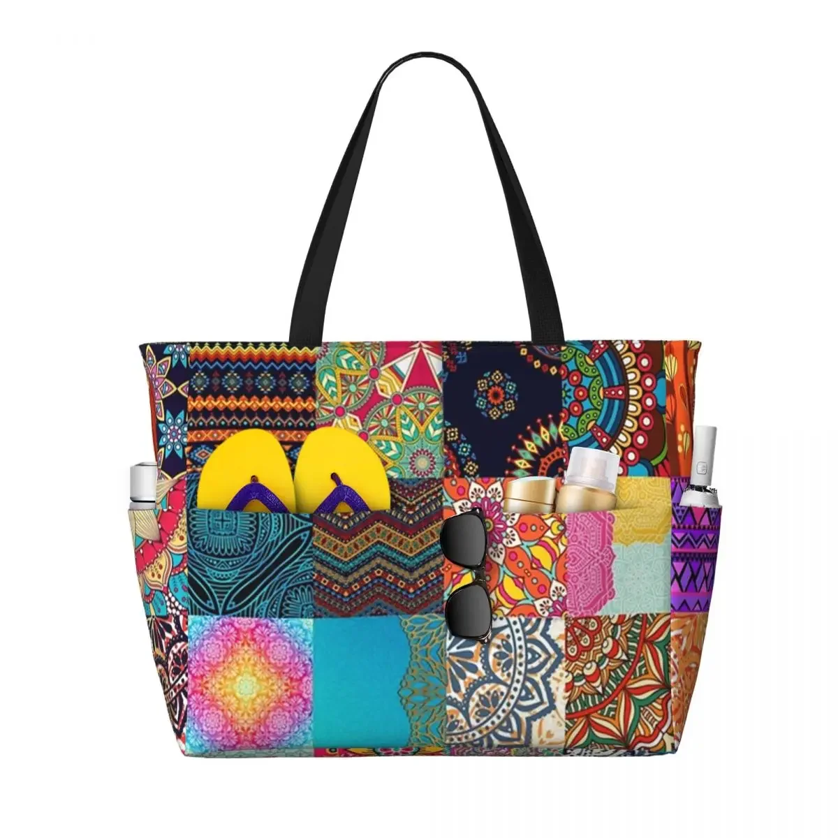 Borsa tote da viaggio personalizzata con stampa etnica patchwork africana da donna Borse per la spesa a spalla con motivi Africa Ankara di grande capacità