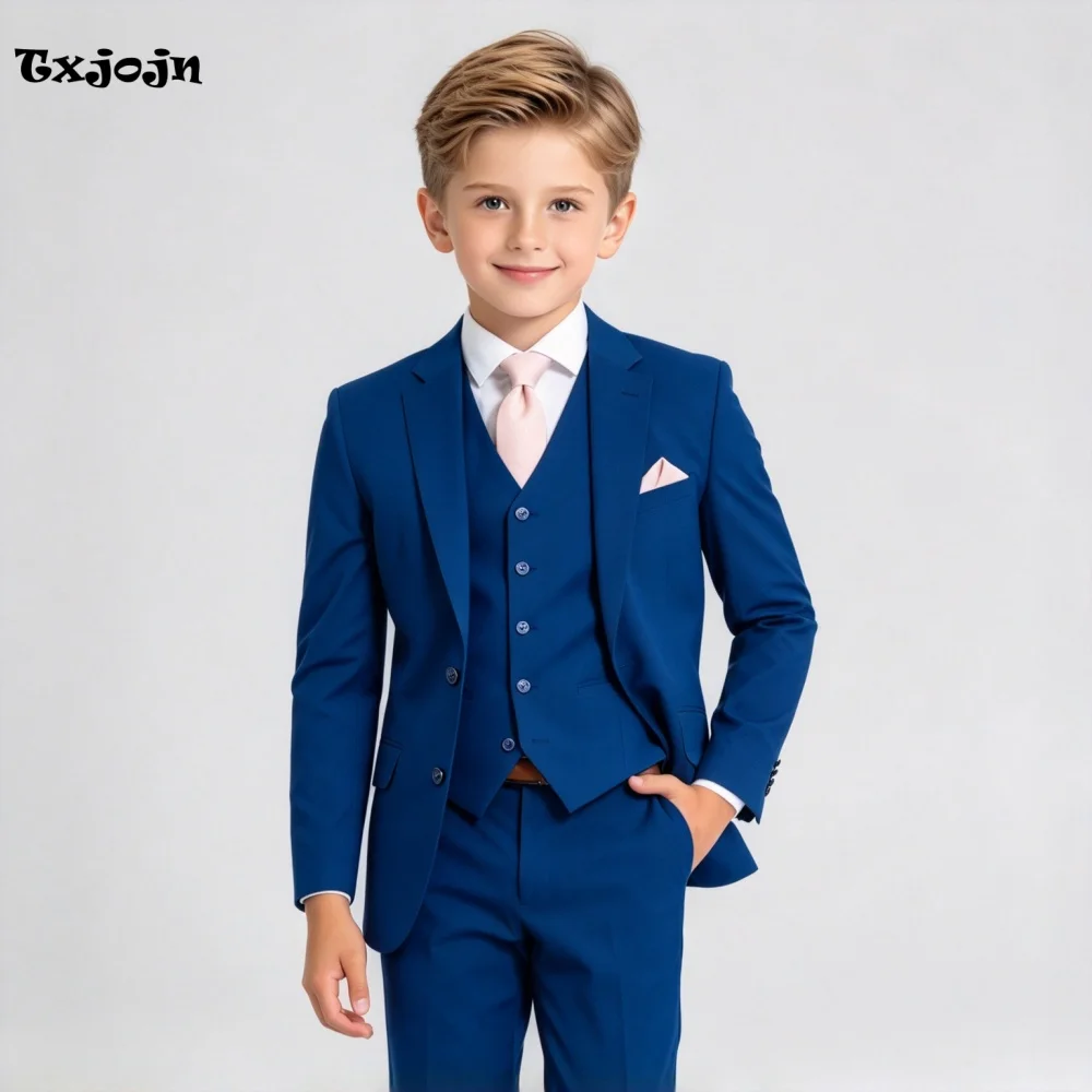 Formal Boys Suit 3-piece Set Wedding Tuxedos Blue Pointed Collar Jacket Trend 2-16 Year Custom Blazer Pants Vest for Party