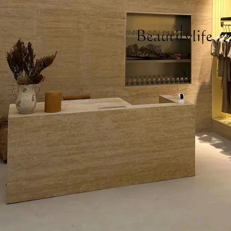 FJ Checkout page Clothing store imitation travertine simple front desk Clothing store Beauty store Reception desk high-end