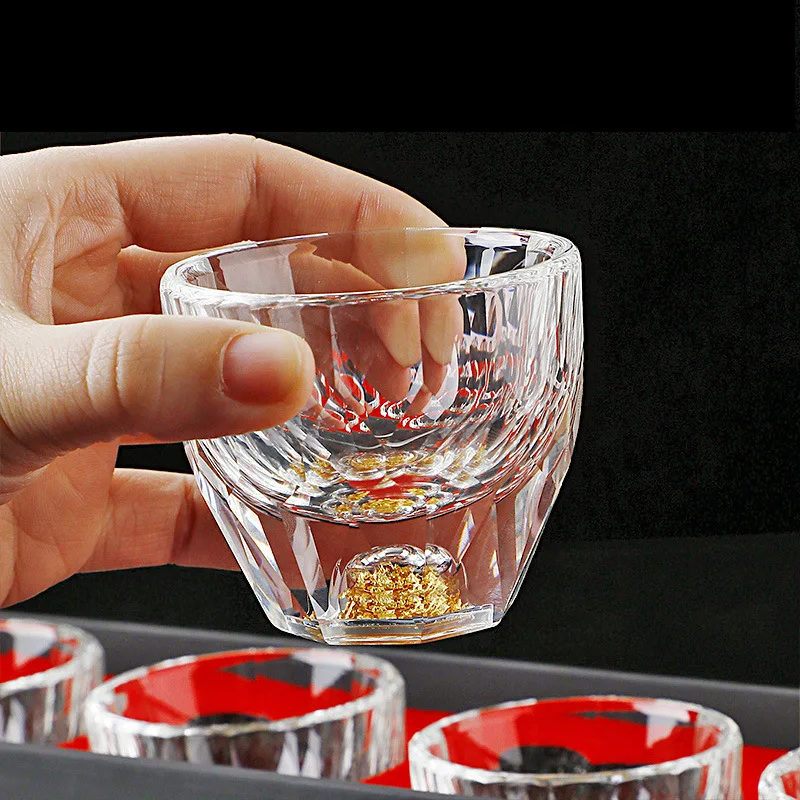 

Creative Crystal Shot Glass for Men, Mini Hard Whisky Liquor Cups, Double Bottom Gold Foil Glass, Tea Cup, High-end Gifts, 15ml