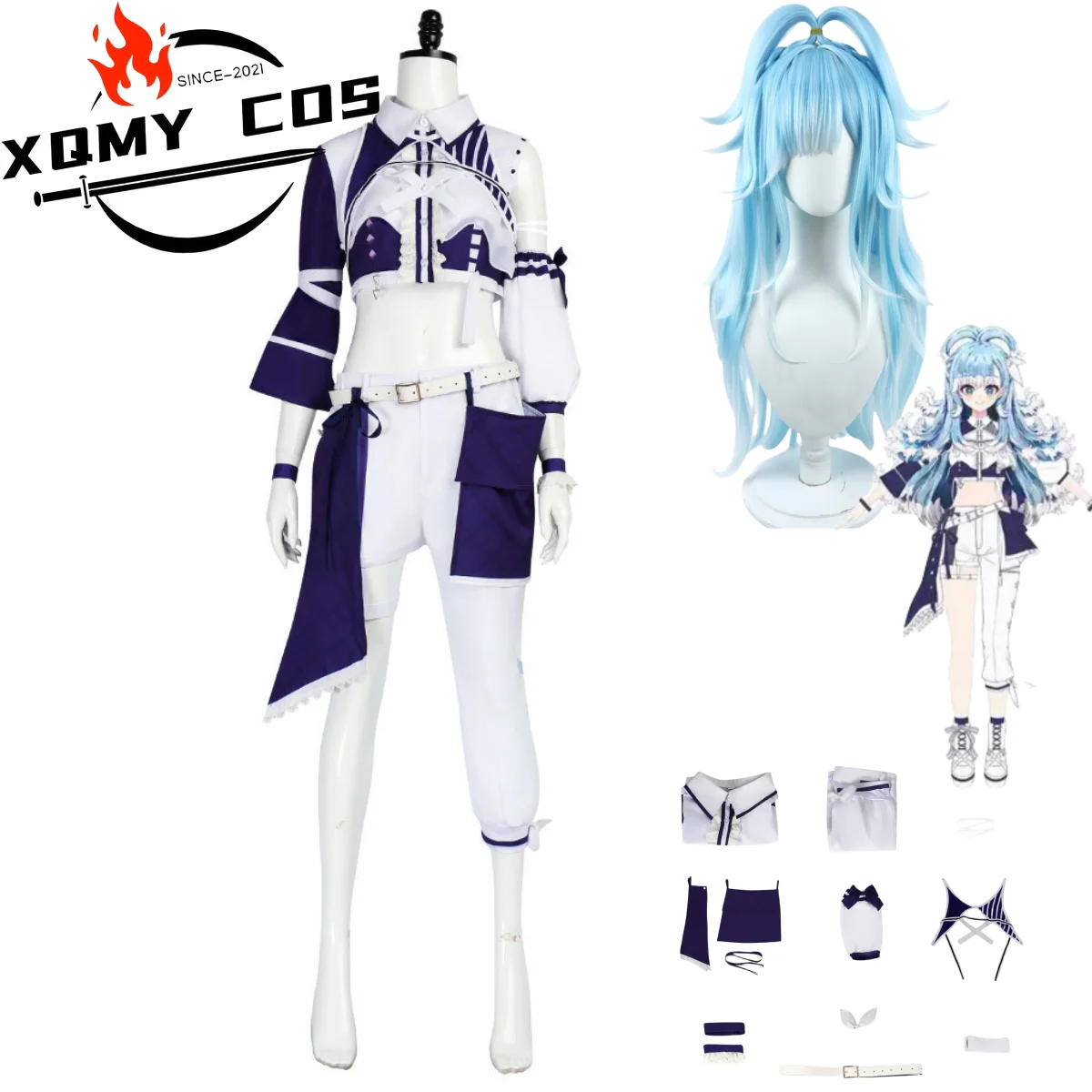 

XqAnime Virtual YouTuber Kobo Kanaeru Cosplay Costume Hololive Short Tops Shirt Uniform Shorts Wig Woman Sexy Carnival Party Sui