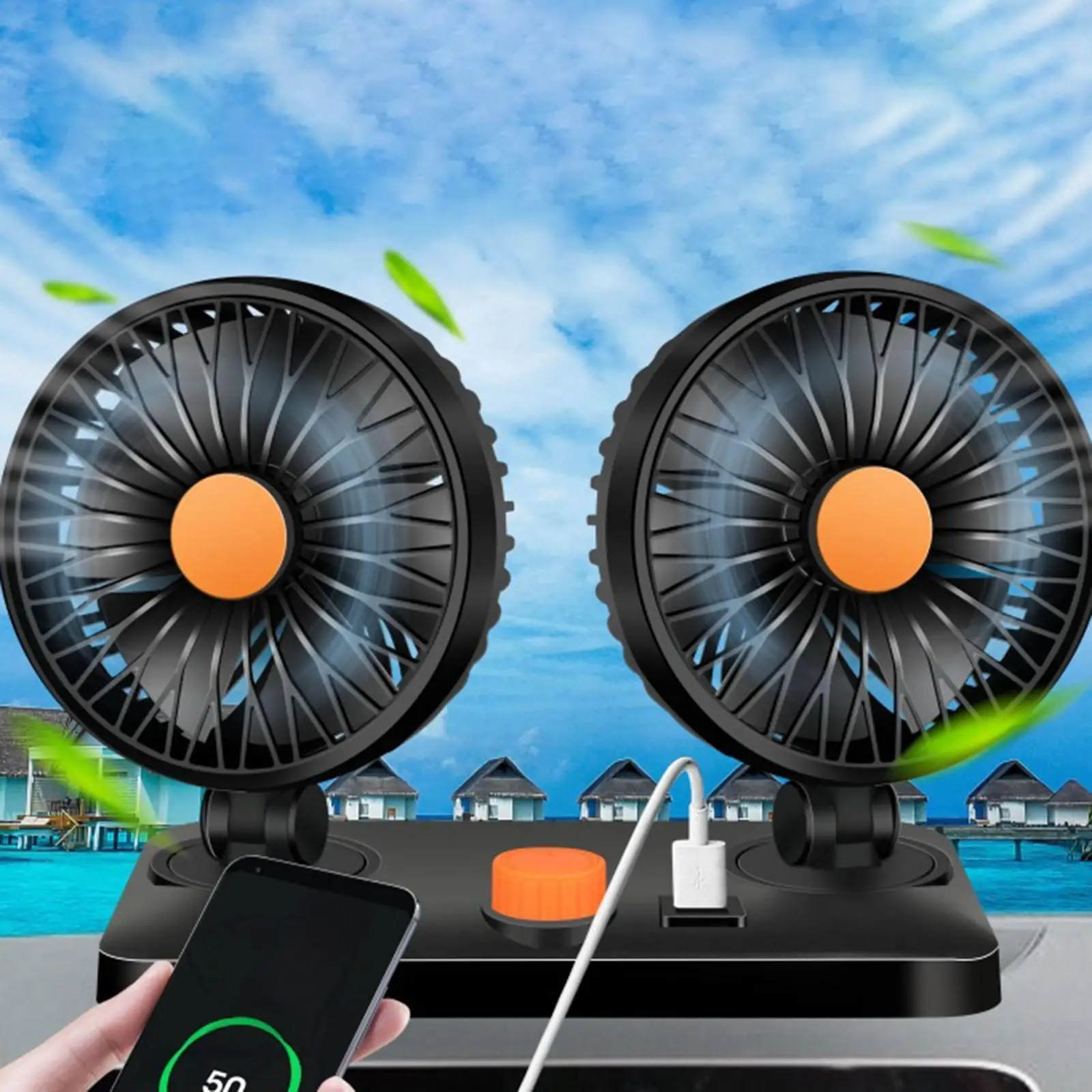 Car Cooling Fan Electric Fan Compact Strong Wind Rotatable Easy Installation