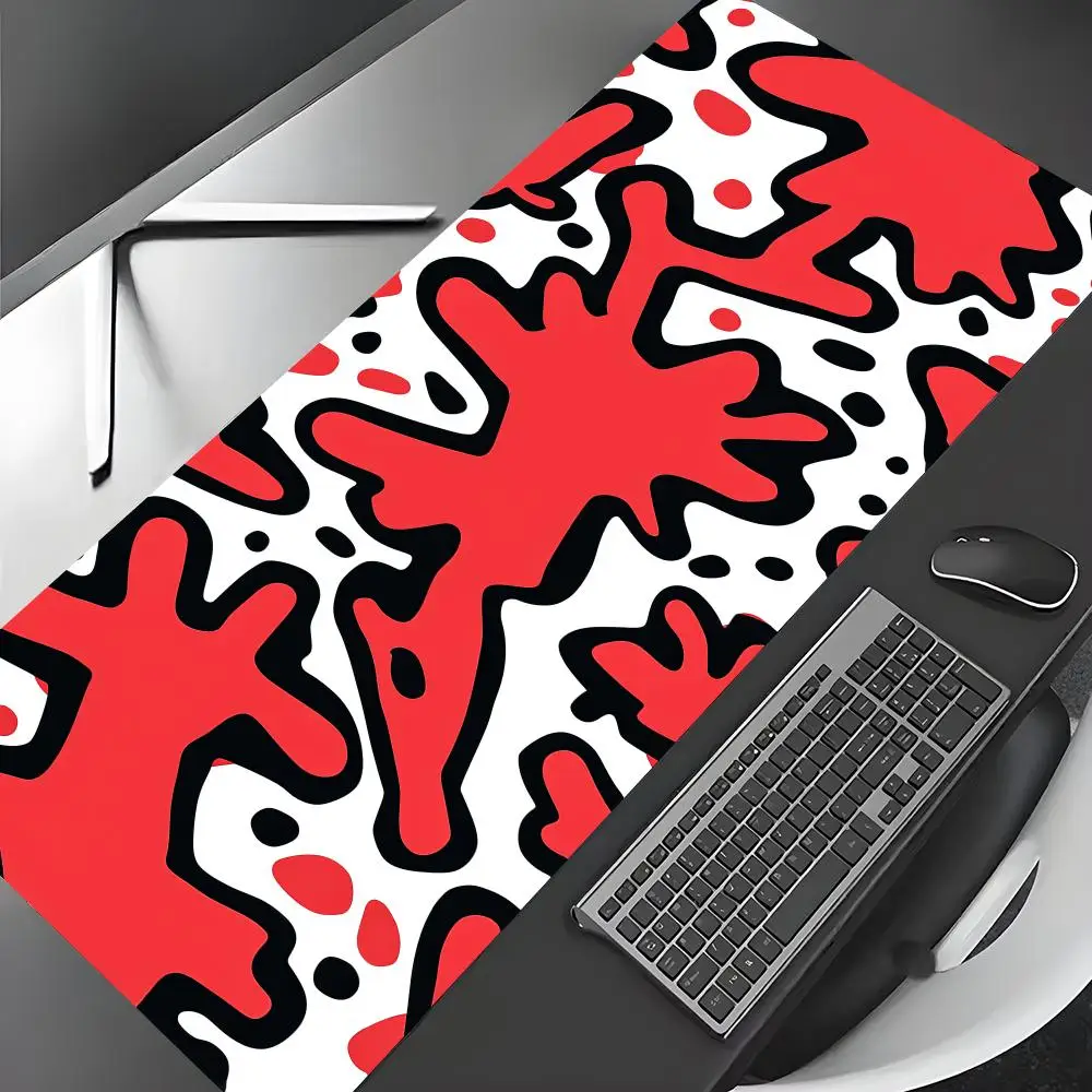 Red and white artistic pattern Mouse Pad Gaming mats Non-Slip Desk Mat mouse carpet with Stitched Edge HD printing Office mat