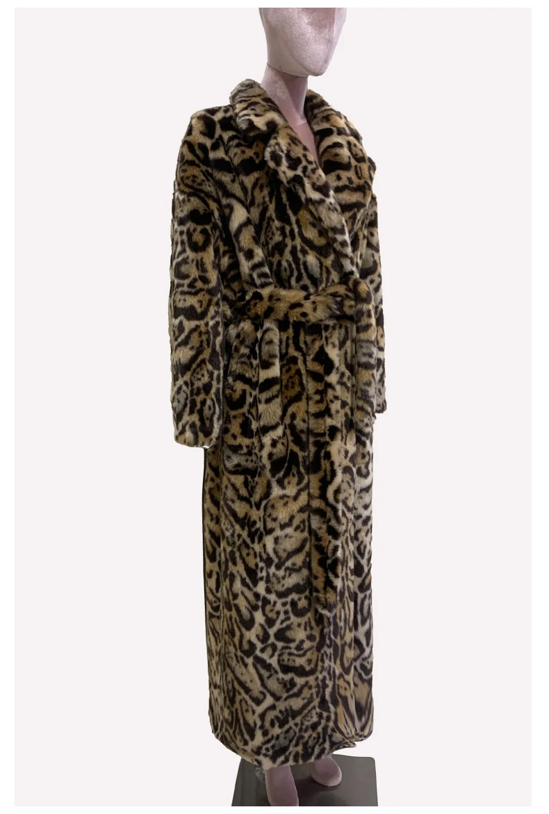 Mauroicardi Winter Maxi Colorful Multicolored Thick Warm Leopard Print Faux Fur Coat Women Sashes Baggy Chic Furry Overcoat 2024