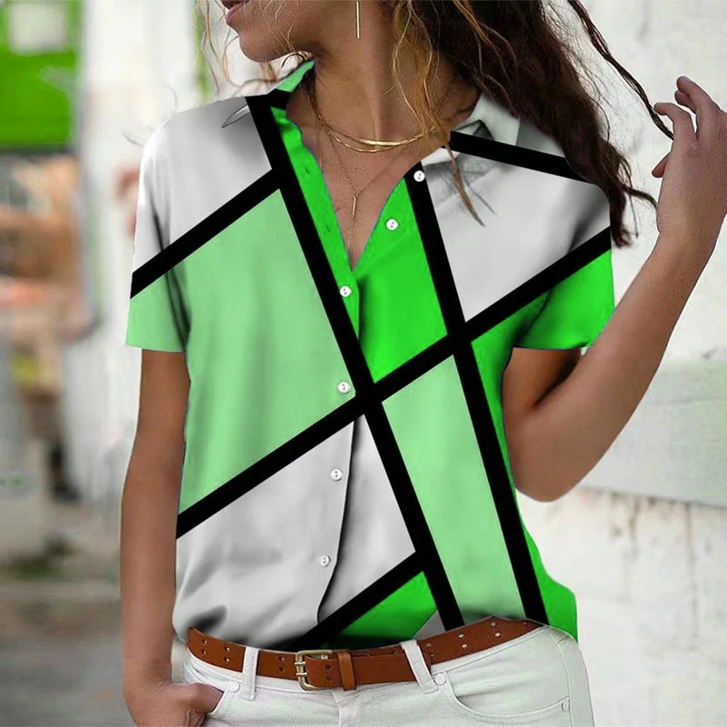 Short Sleeve Tie-dye Plaid Pattern Women Fashion Shirts Summer 3d Printed Street Trend Ladies Casual Blouse 3XL Plus Size Shirt