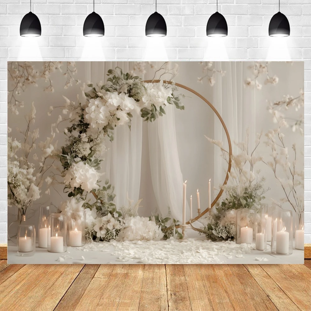 Fondo de fotografía de decoración de cumpleaños, círculo blanco para interiores, retrato de boda Floral, vestidos de maternidad, sesión de fotos