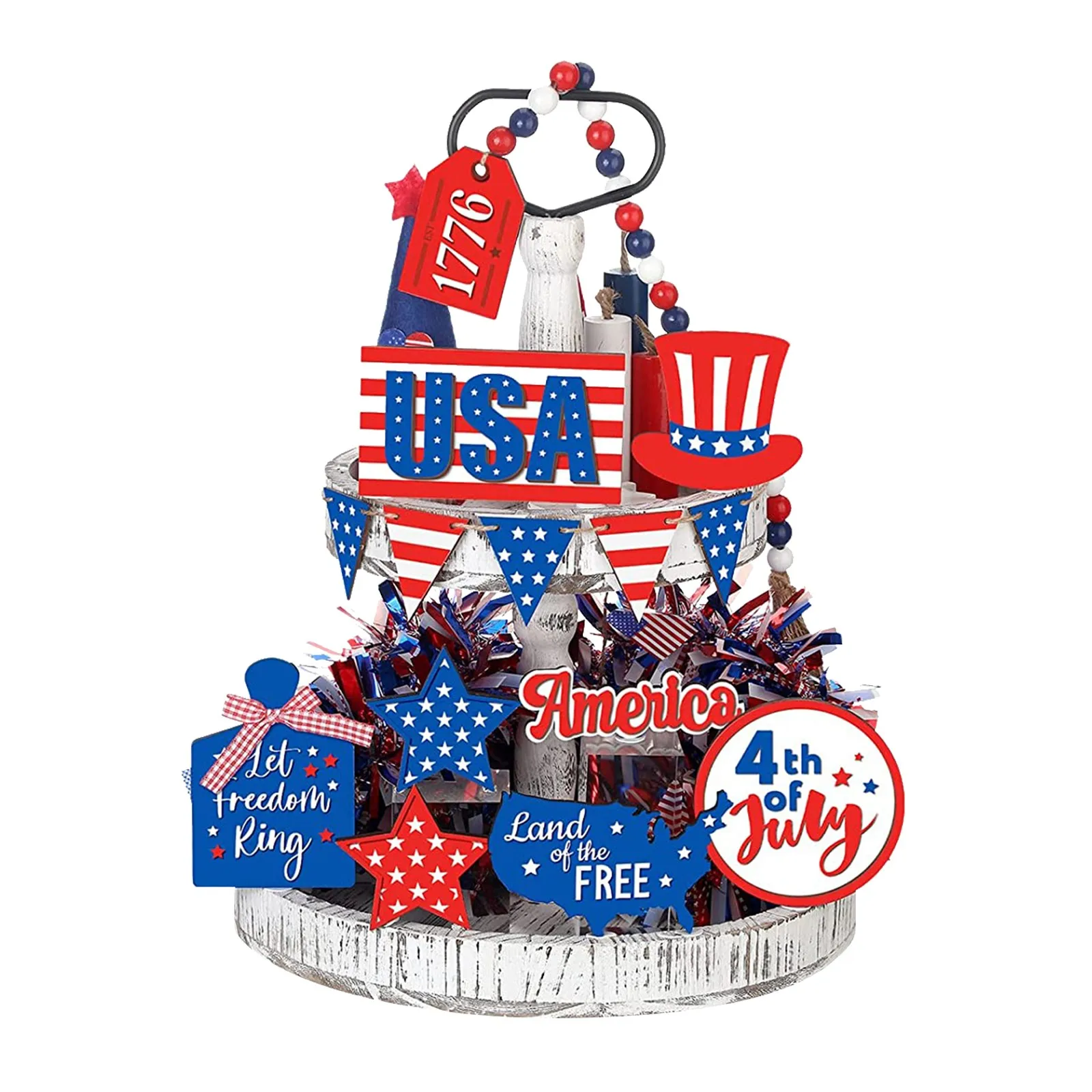 

Fourth Of July Layered Tray Decoration Patriotic Decoration Independence Day Three Tie Tray Decorations Merry Christmas Tray