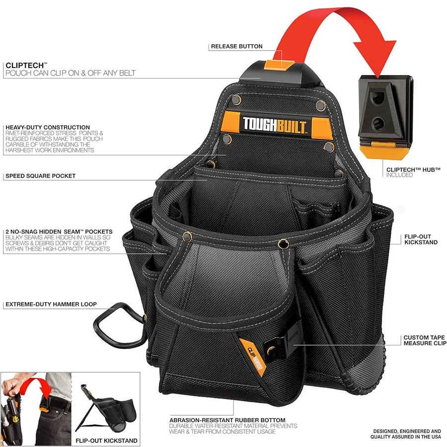 Imagem -04 - Toughbuilt-bolsa de Ferramentas Multifuncional Bolsa Contratante com 23 Bolsos e Loops Tb-ct01