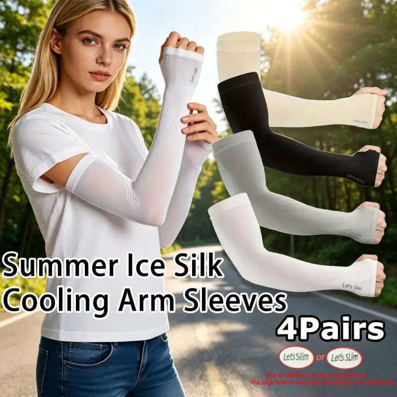 

4Pairs Summer Sun Protection Ice Sleeves Sports Cycling Driving UV Protection Elastic Arm Sleeves for Men Wemen