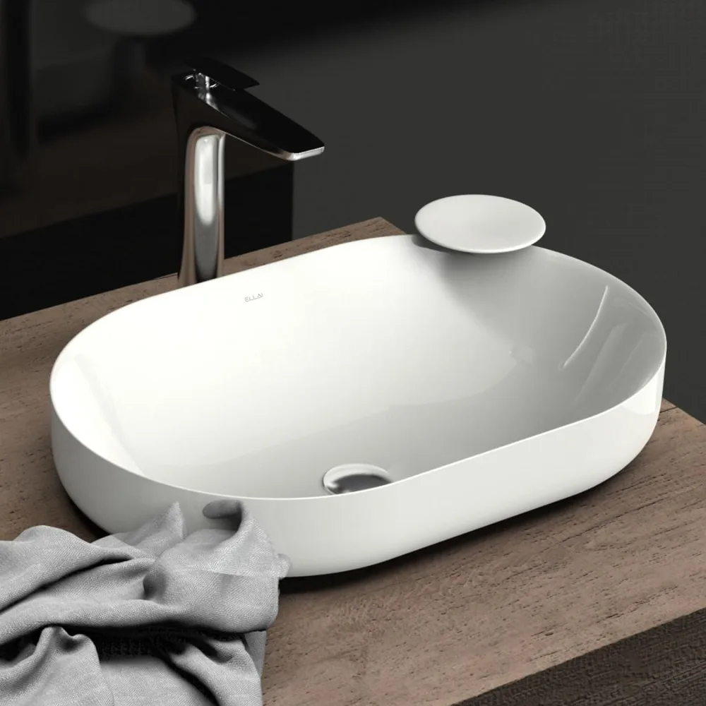 

Oval Bathroom Vessel Sink, Drop In Sink, White Semi Recessed Vessel Sink, Modern Ceramic Bathroom Bowl, Free Shipping