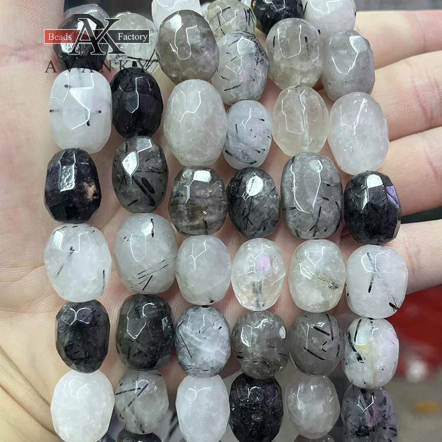 Natural Black Hair Crystal Conformal section Irregular Faceted Loose For Jewelry Making DIY Necklace Bracelet 15'' 12-15mm