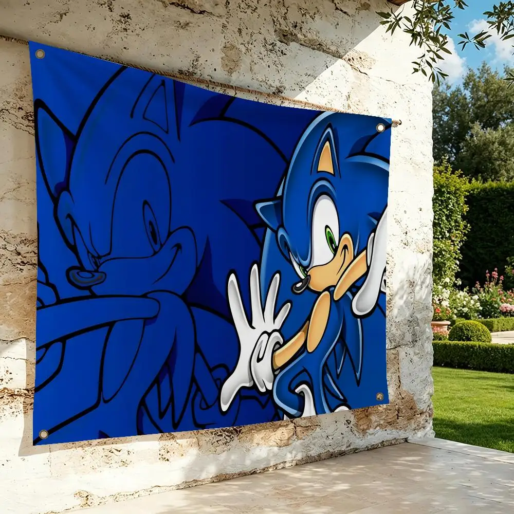 S-Sonic the H-Hedgehog Flags Matte Brushed Polyester Flag, Unhemmed Hanging Banner for Bedroom & Bar, Aesthetic Room Decor