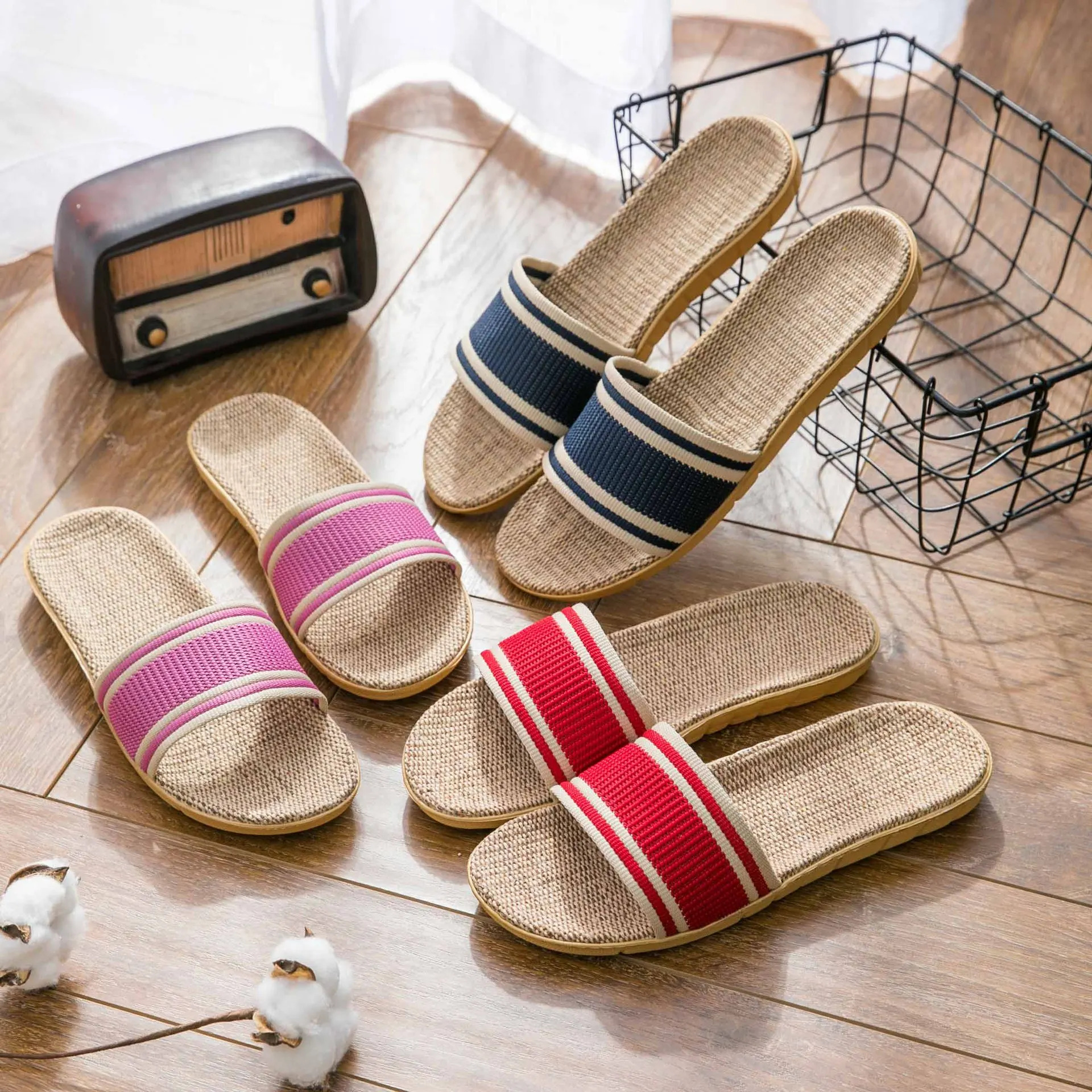 

2026 Summer Linen Slide Slippers Thick Sole Anti Slip Open Toe Indoor Home Slides Casual Couple House Sandals for Women Men