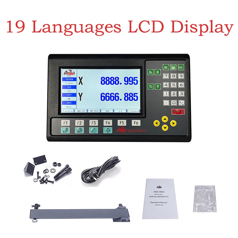 GCS909-2 19 Languages 2 Axis LCD DRO Milling Lathe Digital Readout Display AC110V/220V Display For TTL linear Scale Displacement