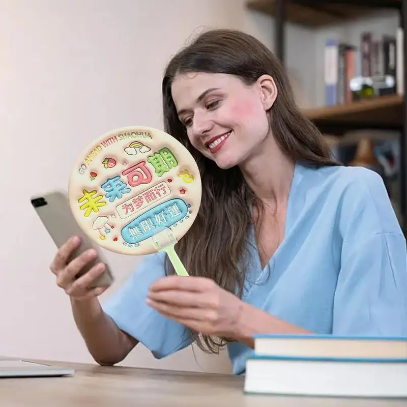 Cartoon Handheld Fans Letter Patterns Handheld Cooling Fans Manual Small Fan Cute Novel Home Personal Decoration Summer Round