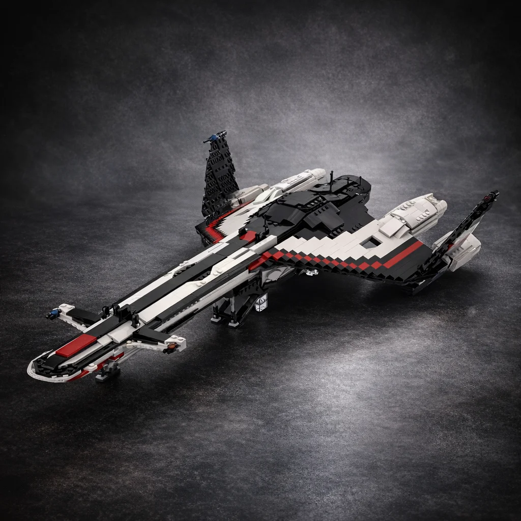 

MOC Military Spacecraft Model DIY Building Blocks, Red & Black Fighter Ship, Creative Toy for Adults & Kids