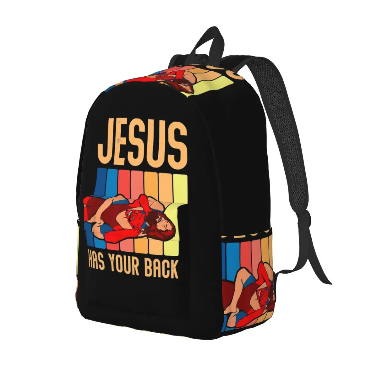 

Jesus Has Your Back Jiu Jitsu Christian Backpack Daypack Large Capacity Kids BookBag School Bag Shoulder Bags for Boys Girls