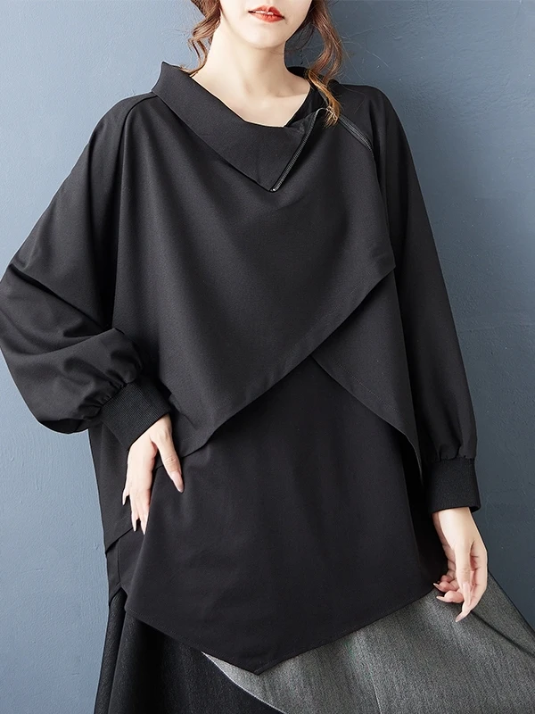 

Высококачественный женский осенний наряд, свободная утягивающая толстовка из двух частей с нерегулярными сращиваниями и юбка, универсальная повседневная одежда...