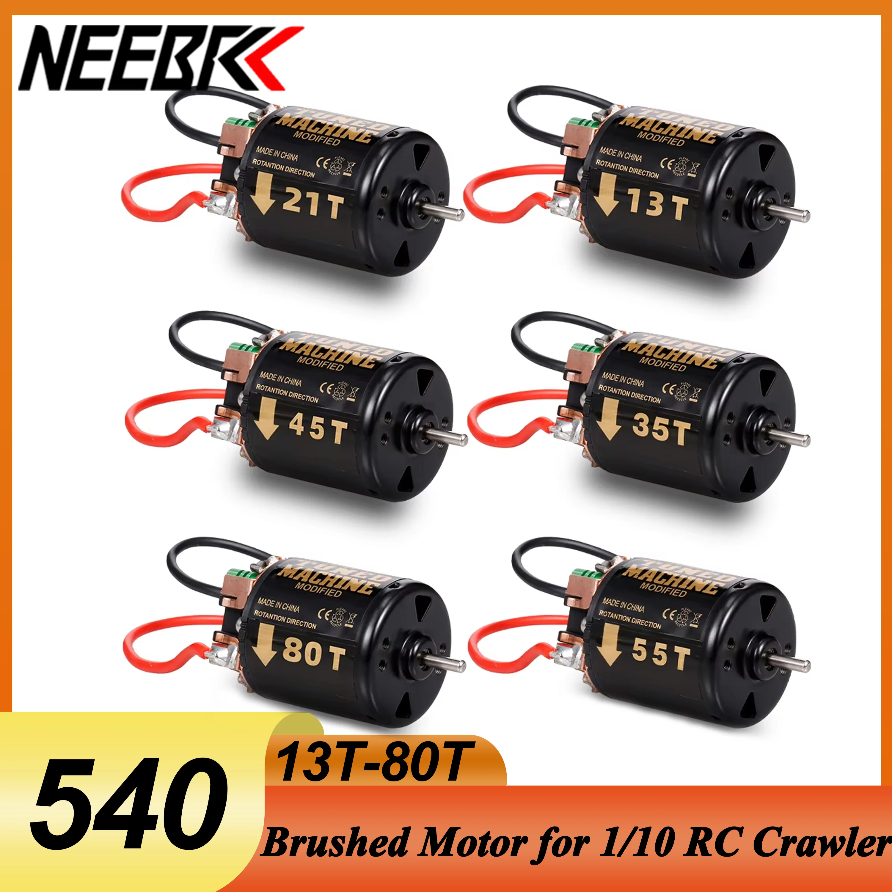 

NEEBRC 540 Waterproof Brushed Motor 13T 21T 35T 45T 55T 80T for 1/10 RC Car Crawler Axial SCX10 90046 Traxxas TRX4 Redcat WPL