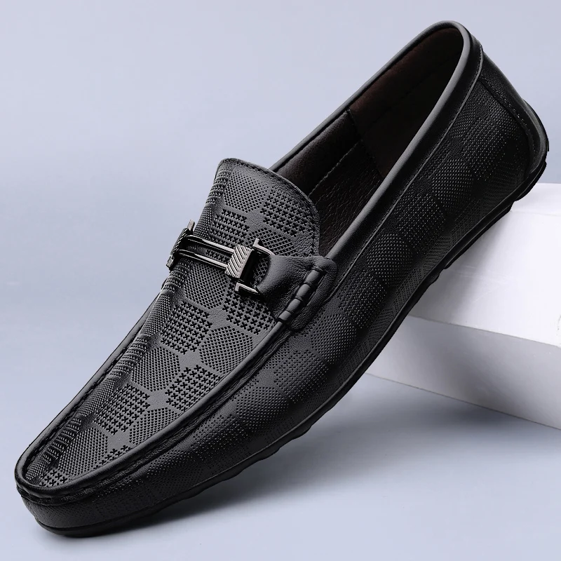 

Genuine Leather Moccasin Shoes for Men Black White Male Formal Dress Loafers Good Quality Mens Business BOSS Shoes Cow Leather