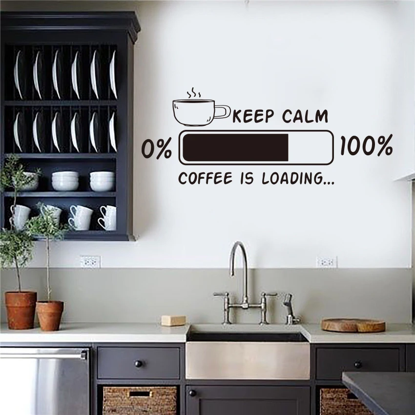 Large Loading Coffee Drink Battle Keep Calm Wall Sticker Cafe Shop Kitchen Resturant Decal Vinyl Mural Home Decor