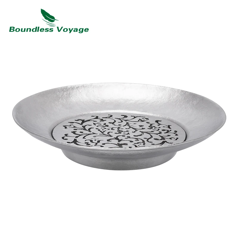 Boundless Voyage Titan-Teetablett, abnehmbares und wärmeisolierendes Tee-Werkzeugset, runde Untertasse für Zuhause, Camping, Reisen, Ti3201D