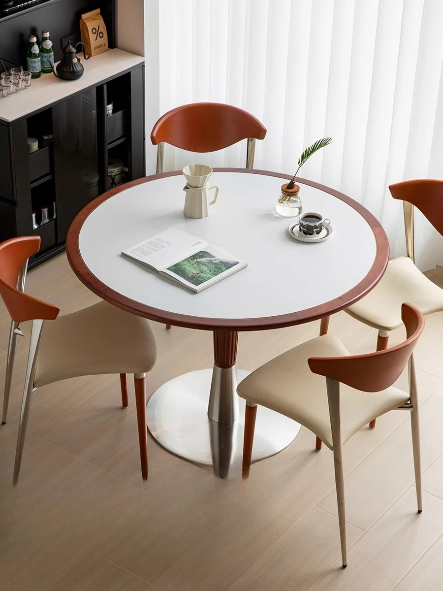 

le retro all solid wood rock slab dining table stainless steel dining table round table household small apartment