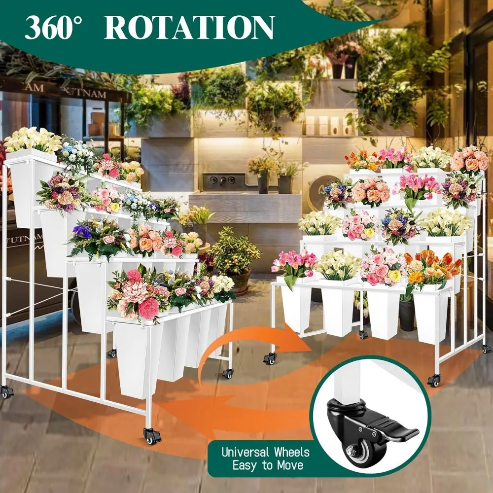 

Flower Display Stand with 16 Buckets,4 Layer Plant Stands with Wheels Stand,Heavy Duty Plant Cart Shelf for Indoor Outdoor