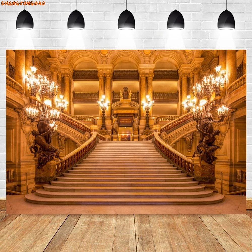 Luxury Palace การถ่ายภาพฉากหลัง Retro ปราสาทสีแดงพรมบันไดงานแต่งงานวันเกิด Party Decor เจ้าสาวภาพพื้นหลัง