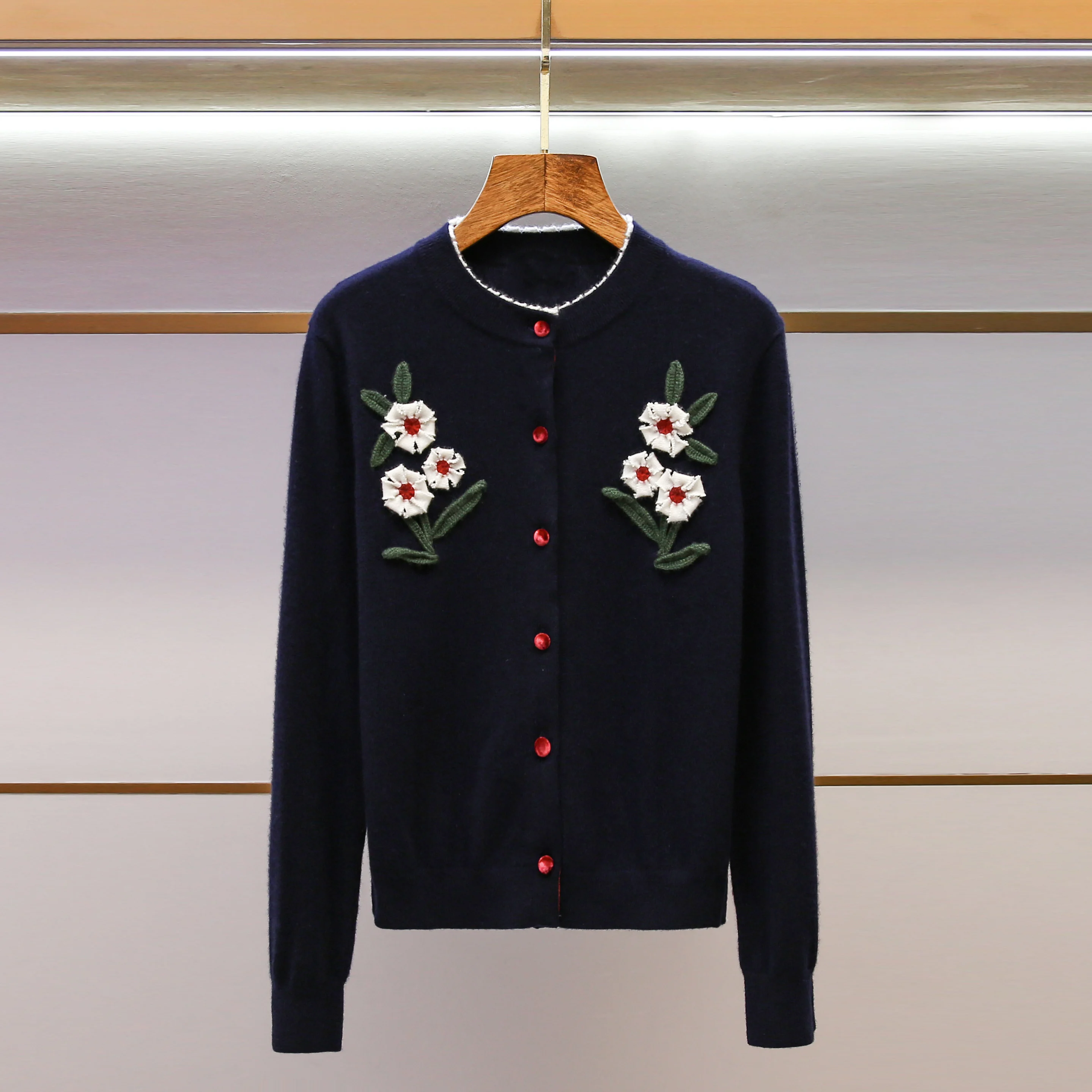 

Ele round Ne Knitted Open Cardigan Women's High-End Embroidery 3D Flower Design Commute Sle Regular Fit Autumn New Ar...