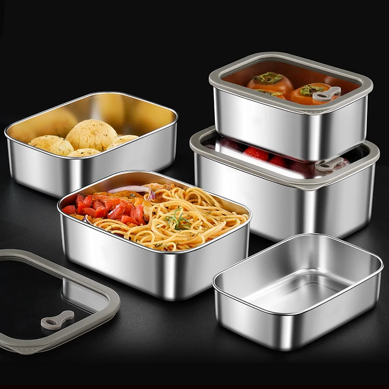 

99.9% Anti-bacterial Crisper LFGB Certificated 316L Stainless Steel Food Box Fruit Preservation Bento Box with Tempered Glass