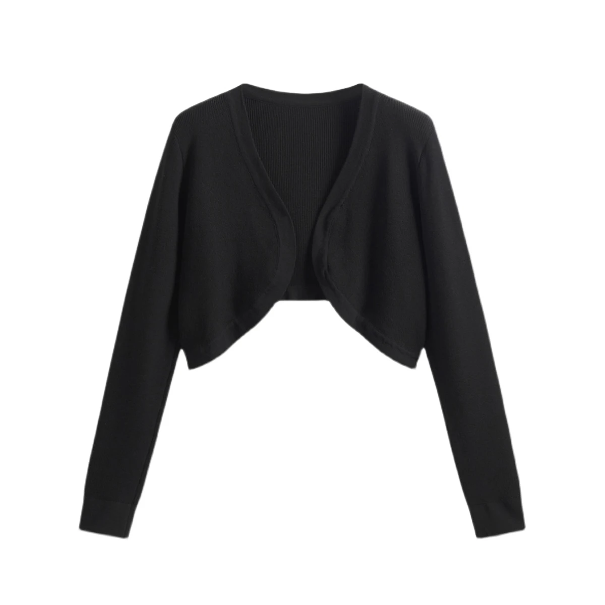 

Black Sun-protection Jackets Summer New Korean V-neck Long Sleeve Short Cardigan Casual Loose Fashion Ice Silk Knitted Thin Coat