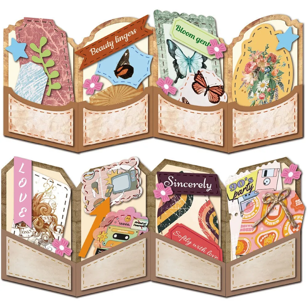 2 Stück, 2 Stile, faltbare Karten-Stanzformen aus Kohlenstoffstahl, Schablonen für DIY-Scrapbooking, Fotoalbum, dekorative Prägung von Papierkarten