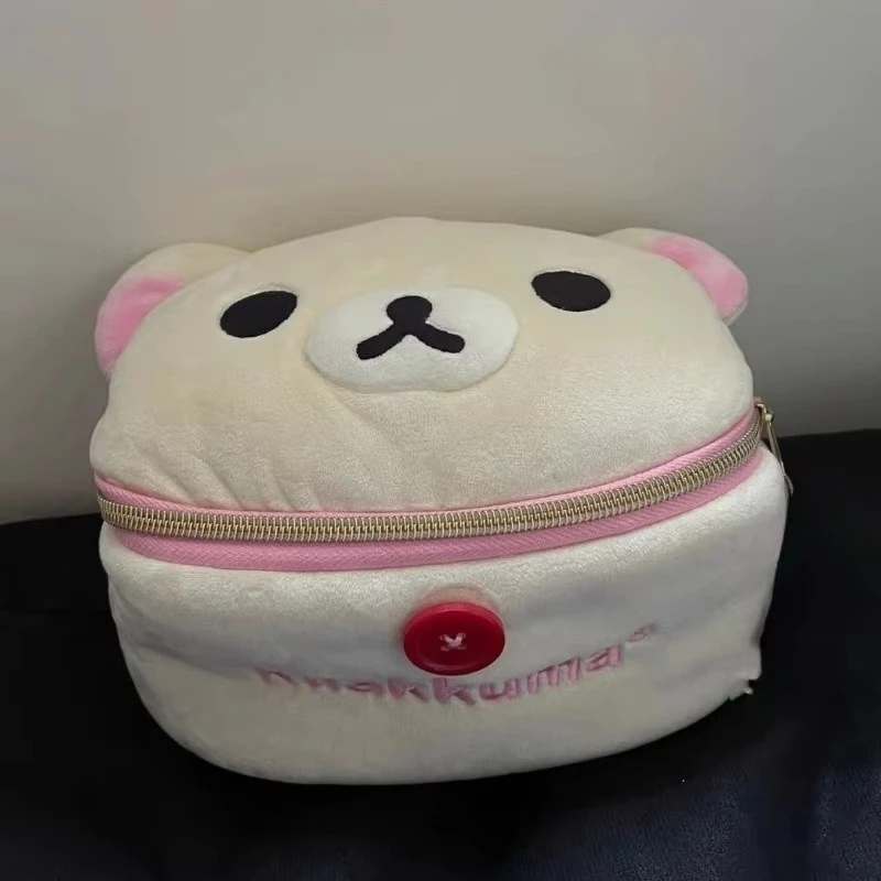 Bolsa de lápices estereoscópica elíptica de oso Kawaii Rilakkuma, bolsa de almacenamiento de papelería portátil, bolsa de almacenamiento de oso fácil, bolsa de maquillaje, regalos