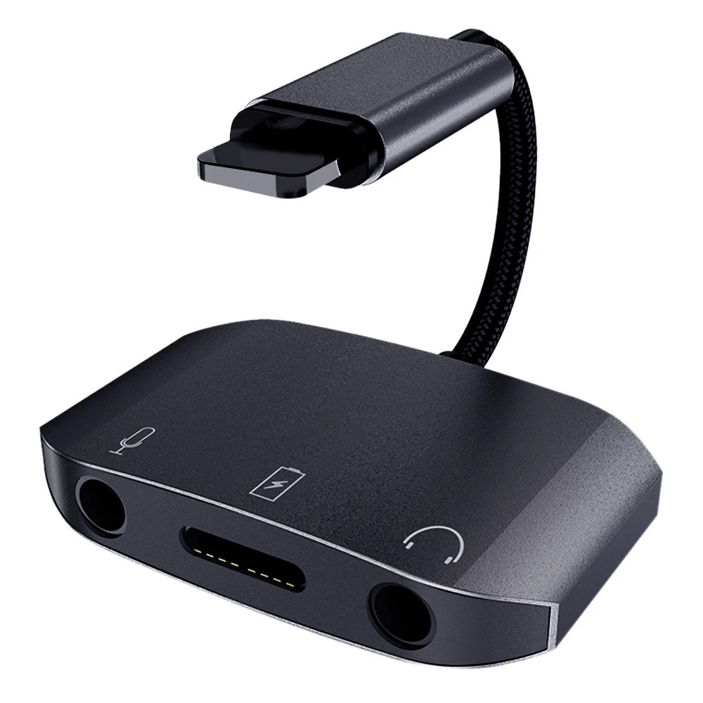 3-In-1 for iPhone Converter 3.5mm Microphone Headphone Adapter for Live Call PD Fast Charge Live Monitoring U Shield