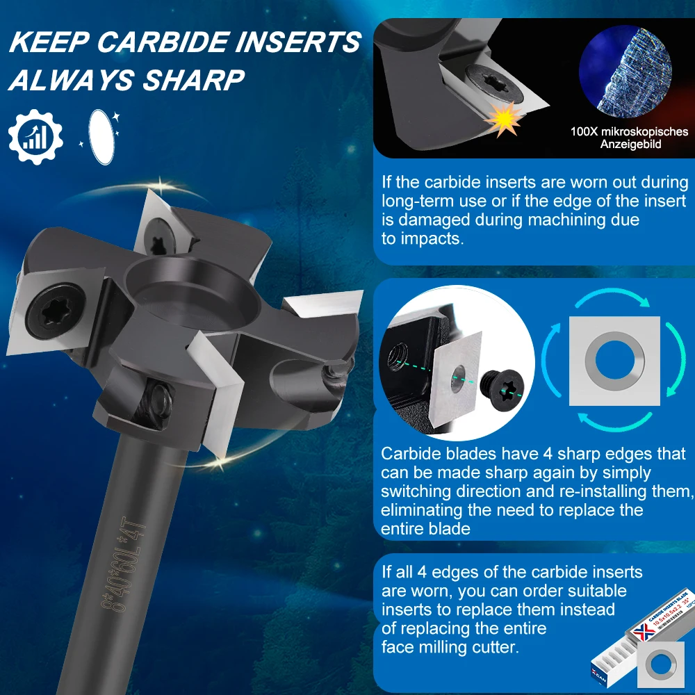 XCAN 8x40mm CNC Spoilboard Surfacing Router Bit Instert Carbide Wood Planer Bit Slab Flattening Planing Wood Milling Cutter