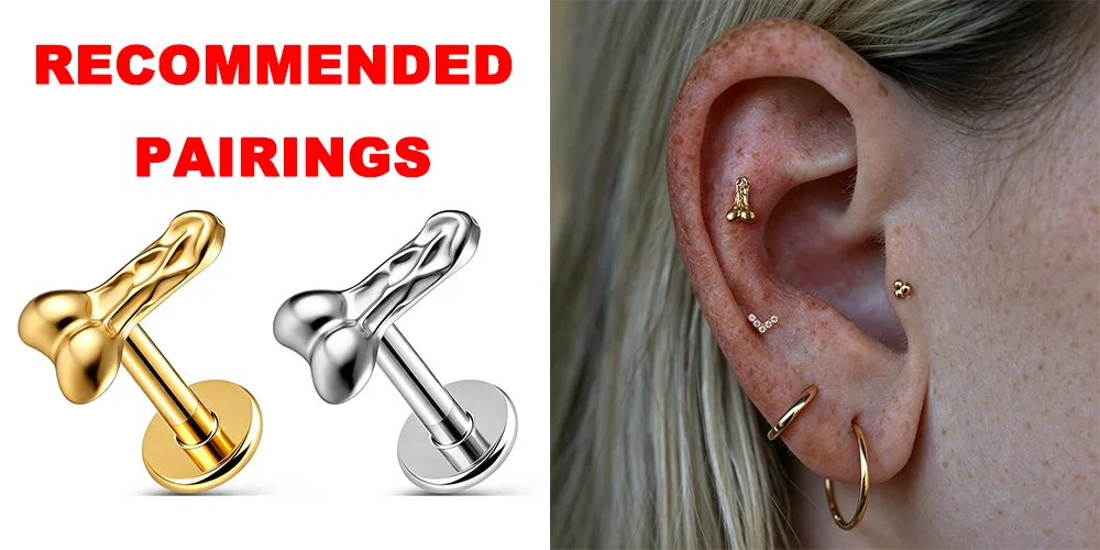 Twolobes 1 Stück ASTM F136 Titan Tropfenförmiger Labret-Piercing Innengewinde Flacher Rücken Ohrstecker Helix-Ohrring Schmuck 18G 16G – Detail 1