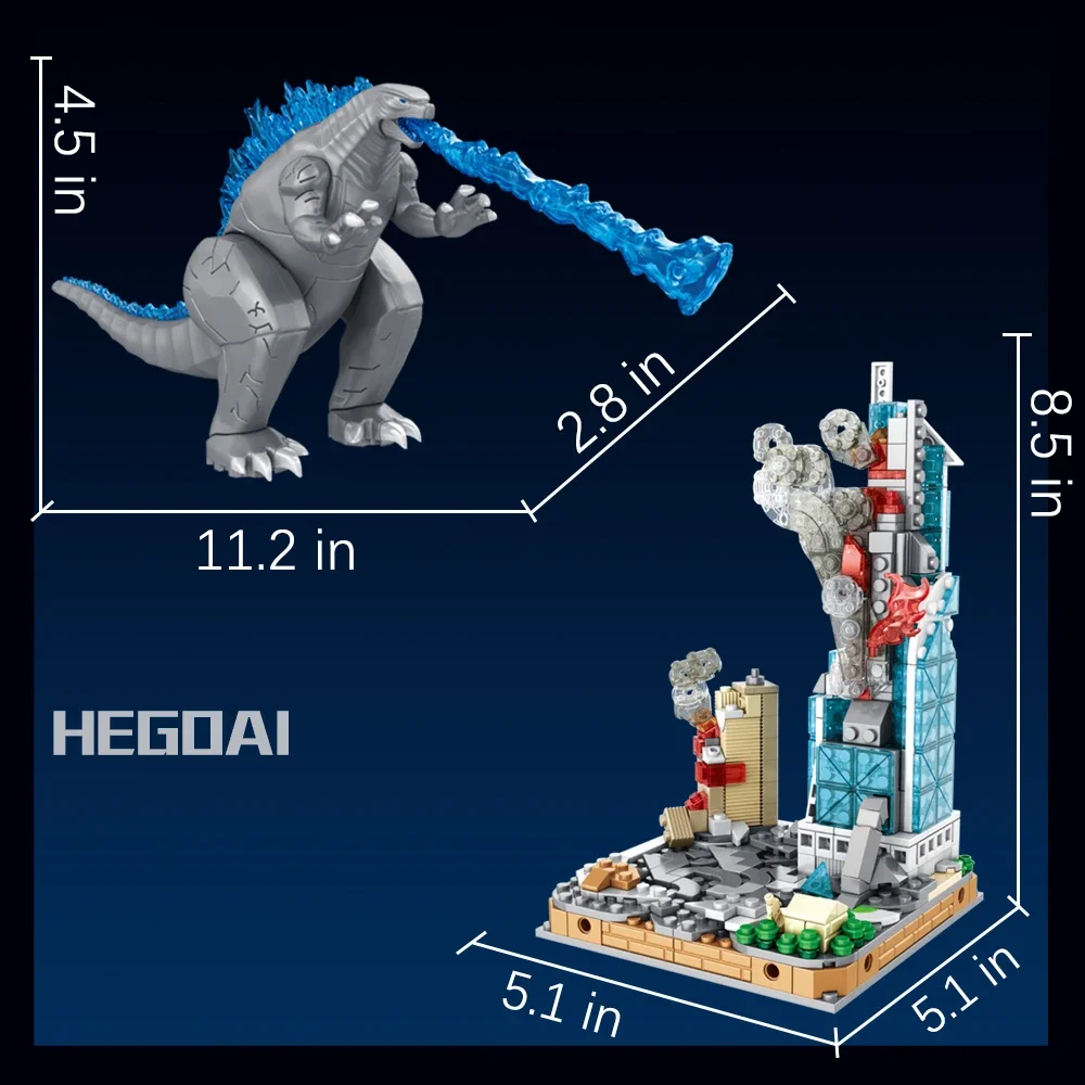 Bloques de construcción King of The Monsters para adultos y niños, figura de acción de Scar King, Godzill, Rayo de calor, juego de construcción Stomper de ciudad, regalo